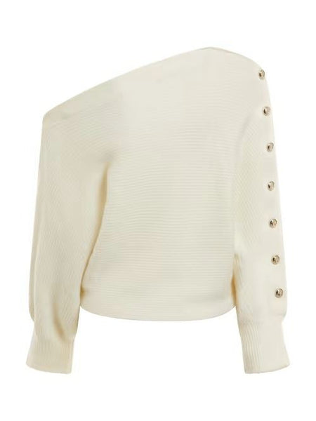 GUESS DONNA - LS OFF SHOULDER MEGAN SWTR - BIANCO