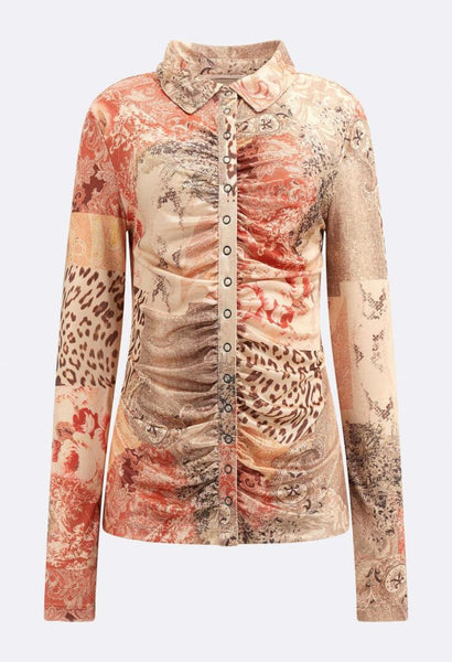 GUESS DONNA - LS SHIRRED SNAP MILANA TOP - UNICA