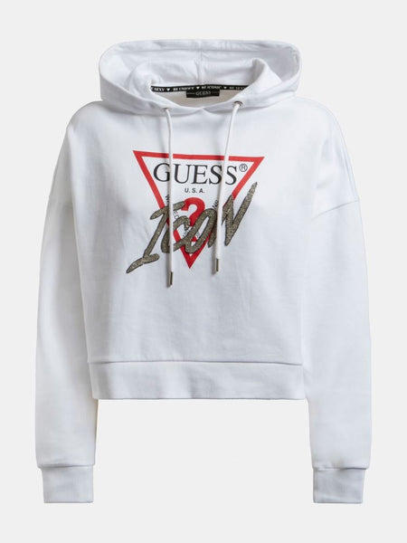 GUESS DONNA - ICONIC HOOD SWEATSHIRT - BIANCO