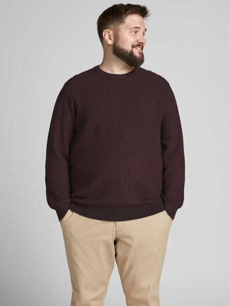 JACK & JONES PLUSS - JJEAARON KNIT CREW NECK PS - BORDEAUX
