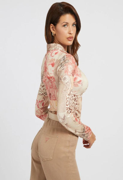 GUESS DONNA - LS SHIRRED SNAP MILANA TOP - UNICA