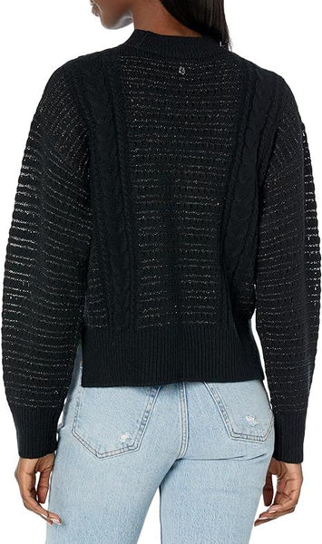 GUESS DONNA - LS ROLL NECK EDWINGE - NERO