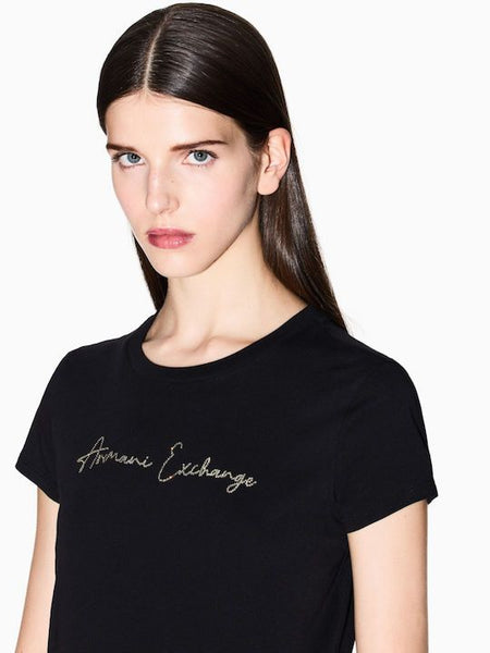 ARMANI EXCHANGE DONNA - T-SHIRT - NERO/ORO
