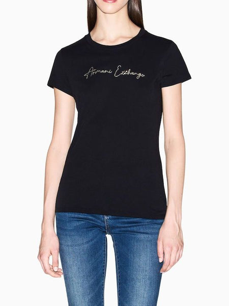 ARMANI EXCHANGE DONNA - T-SHIRT - NERO/ORO