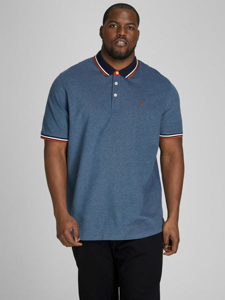 JACK & JONES PLUSS - POLO SHIRT MALE KNIT CO100 - DENIM BLU